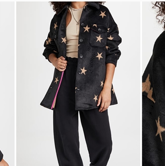 NWT new AVEC LES FILLES Felt Shirt Jacket In Black/tan Star from modesens/Anthro - Picture 6 of 14